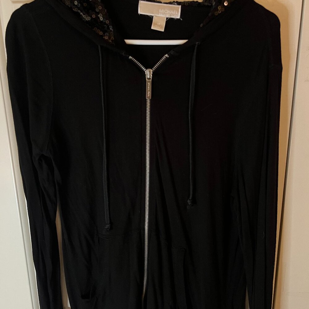 Michael Kors Black Full Zip Jacket with Sequined hoodie-Large